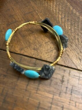 Gold Wire Turquoise & Gray Stone Wrap Bracelet